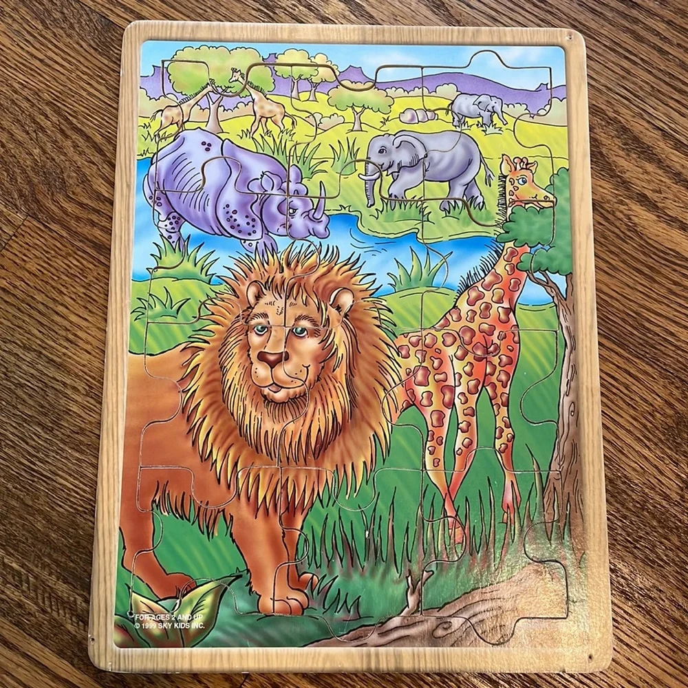 Vintage 1999 | Sky Kids | Wooden Puzzles | Set of 3 Farm Jungle Dinosaurs